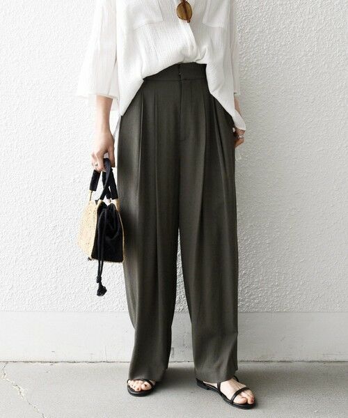 SHIPS / シップス その他パンツ | 《予約》SHIPS any:〈洗濯機可能〉リネンミックス 2タック テーパード パンツ（ダークオリーブ）