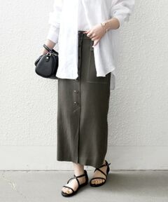 SHIPS / シップス ミニ・ひざ丈スカート | 《予約》SHIPS any:〈洗濯機可能〉リネンミックス ボタン デザイン タイト スカート