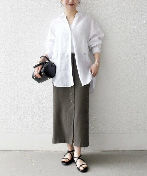 SHIPS / シップス ミニ・ひざ丈スカート | 《予約》SHIPS any:〈洗濯機可能〉リネンミックス ボタン デザイン タイト スカート | 詳細1