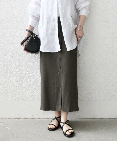 SHIPS / シップス ミニ・ひざ丈スカート | 《予約》SHIPS any:〈洗濯機可能〉リネンミックス ボタン デザイン タイト スカート | 詳細3