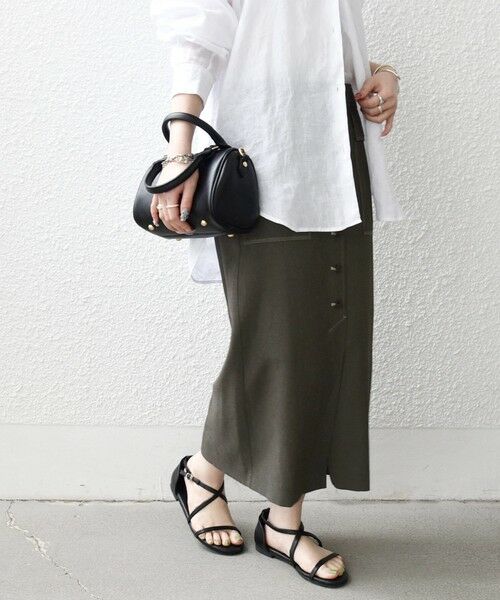 SHIPS / シップス ミニ・ひざ丈スカート | 《予約》SHIPS any:〈洗濯機可能〉リネンミックス ボタン デザイン タイト スカート | 詳細4