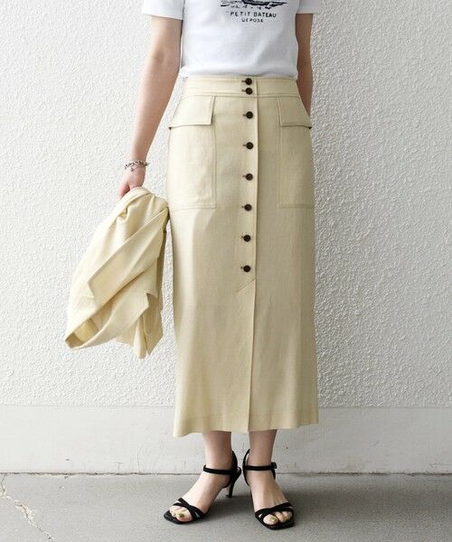 SHIPS / シップス ミニ・ひざ丈スカート | 《予約》SHIPS any:〈洗濯機可能〉リネンミックス ボタン デザイン タイト スカート | 詳細18
