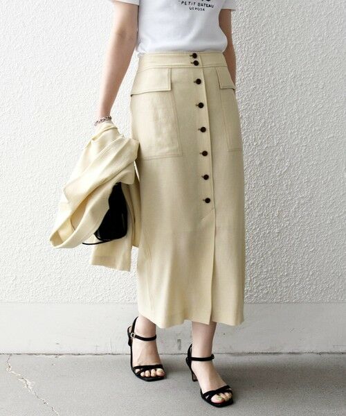 SHIPS / シップス ミニ・ひざ丈スカート | 《予約》SHIPS any:〈洗濯機可能〉リネンミックス ボタン デザイン タイト スカート | 詳細19