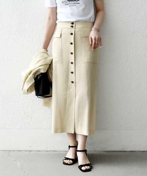 SHIPS / シップス ミニ・ひざ丈スカート | 《予約》SHIPS any:〈洗濯機可能〉リネンミックス ボタン デザイン タイト スカート | 詳細17