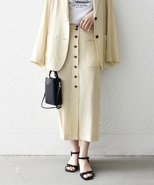 SHIPS / シップス ミニ・ひざ丈スカート | 《予約》SHIPS any:〈洗濯機可能〉リネンミックス ボタン デザイン タイト スカート（クリーム）