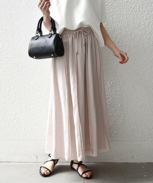 SHIPS / シップス ロング・マキシ丈スカート | 《予約》SHIPS any:〈洗濯機可能〉ツイル アウト シーム イージー ギャザー スカート（ピンク）