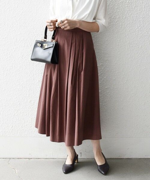 SHIPS / シップス ロング・マキシ丈スカート | 《予約》SHIPS any:〈洗濯機可能〉コットンミックス タイプライター フレア タック スカート | 詳細4