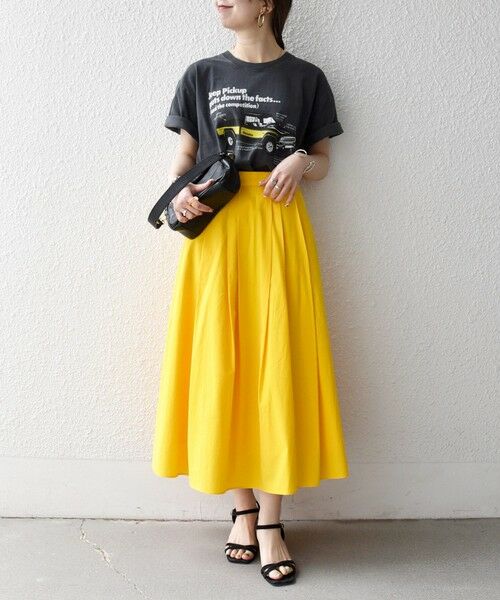 SHIPS / シップス ロング・マキシ丈スカート | 《予約》SHIPS any:〈洗濯機可能〉コットンミックス タイプライター フレア タック スカート（イエロー）
