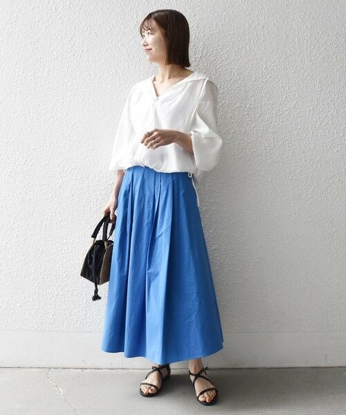 SHIPS / シップス ロング・マキシ丈スカート | 《予約》SHIPS any:〈洗濯機可能〉コットンミックス タイプライター フレア タック スカート | 詳細25