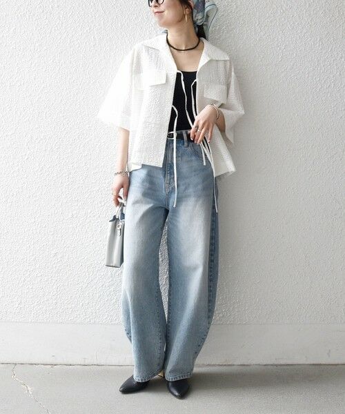 SHIPS / シップス シャツ・ブラウス | 《予約》SHIPS any:〈手洗い可能〉サッカー リボン 開襟シャツ 羽織り | 詳細1