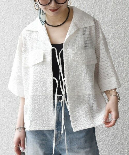 SHIPS / シップス シャツ・ブラウス | 《予約》SHIPS any:〈手洗い可能〉サッカー リボン 開襟シャツ 羽織り | 詳細3