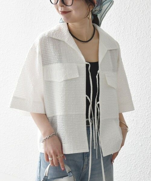 SHIPS / シップス シャツ・ブラウス | 《予約》SHIPS any:〈手洗い可能〉サッカー リボン 開襟シャツ 羽織り | 詳細4