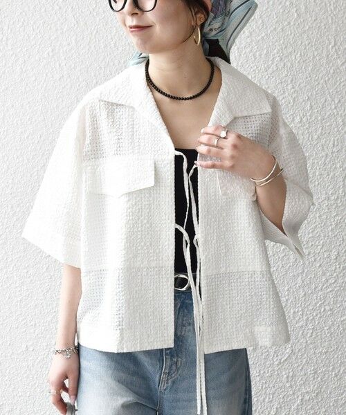 SHIPS / シップス シャツ・ブラウス | 《予約》SHIPS any:〈手洗い可能〉サッカー リボン 開襟シャツ 羽織り | 詳細7