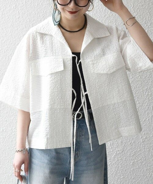 SHIPS / シップス シャツ・ブラウス | 《予約》SHIPS any:〈手洗い可能〉サッカー リボン 開襟シャツ 羽織り | 詳細8