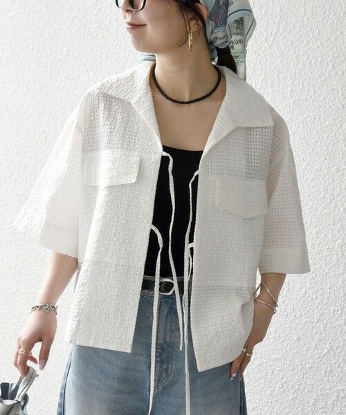 SHIPS / シップス シャツ・ブラウス | 《予約》SHIPS any:〈手洗い可能〉サッカー リボン 開襟シャツ 羽織り | 詳細9