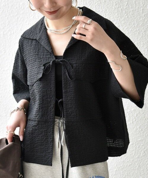 SHIPS / シップス シャツ・ブラウス | 《予約》SHIPS any:〈手洗い可能〉サッカー リボン 開襟シャツ 羽織り | 詳細14