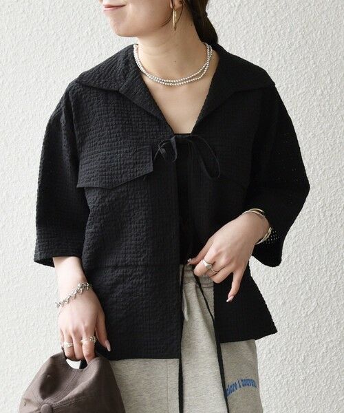 SHIPS / シップス シャツ・ブラウス | 《予約》SHIPS any:〈手洗い可能〉サッカー リボン 開襟シャツ 羽織り | 詳細17