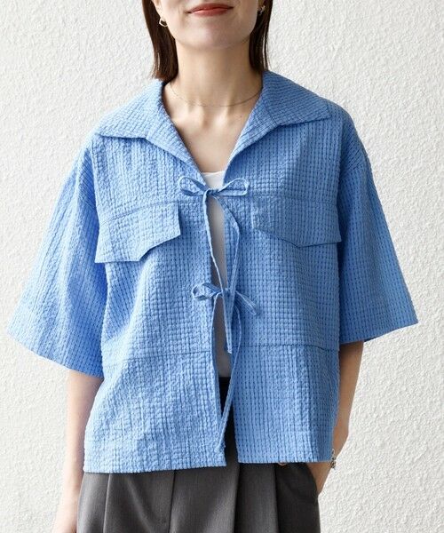 SHIPS / シップス シャツ・ブラウス | 《予約》SHIPS any:〈手洗い可能〉サッカー リボン 開襟シャツ 羽織り | 詳細23