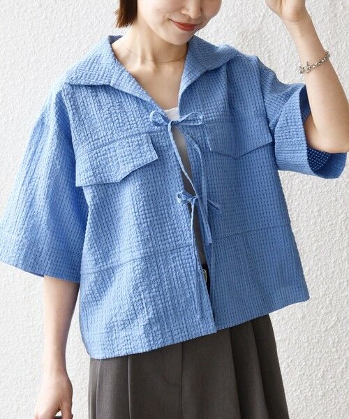 SHIPS / シップス シャツ・ブラウス | 《予約》SHIPS any:〈手洗い可能〉サッカー リボン 開襟シャツ 羽織り | 詳細24