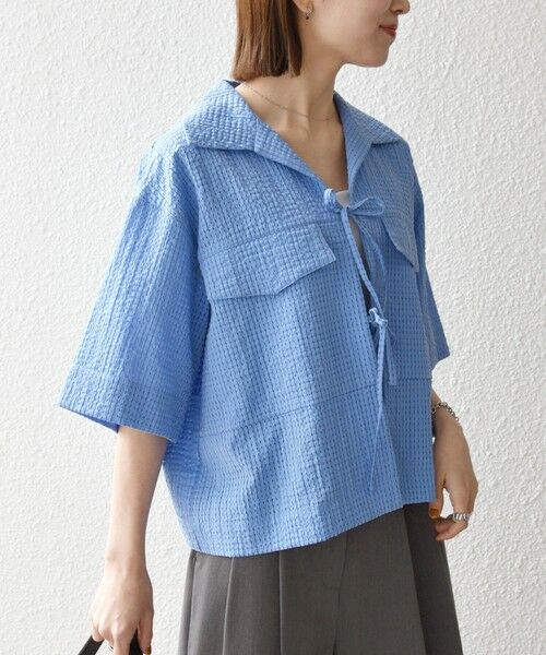 SHIPS / シップス シャツ・ブラウス | 《予約》SHIPS any:〈手洗い可能〉サッカー リボン 開襟シャツ 羽織り | 詳細25