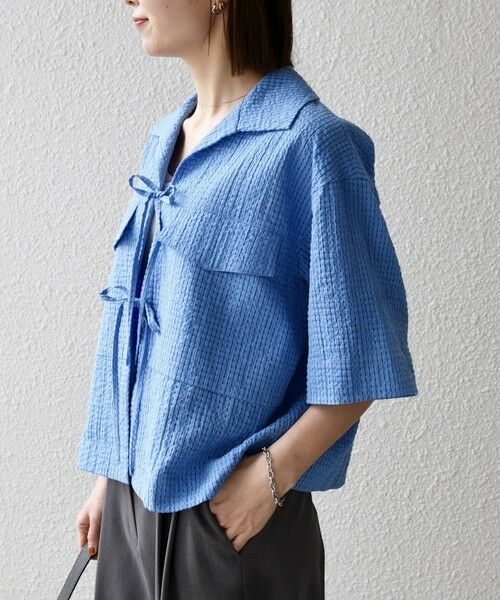 SHIPS / シップス シャツ・ブラウス | 《予約》SHIPS any:〈手洗い可能〉サッカー リボン 開襟シャツ 羽織り | 詳細27