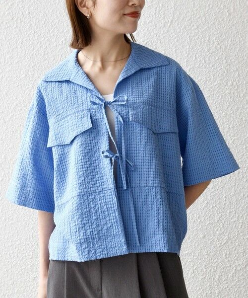 SHIPS / シップス シャツ・ブラウス | 《予約》SHIPS any:〈手洗い可能〉サッカー リボン 開襟シャツ 羽織り | 詳細28