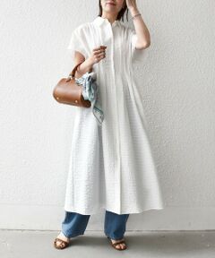 SHIPS / シップス ロング・マキシ丈ワンピース | 《予約》SHIPS any:〈手洗い可能〉サッカー フレンチ スリーブ シャツ ワンピース