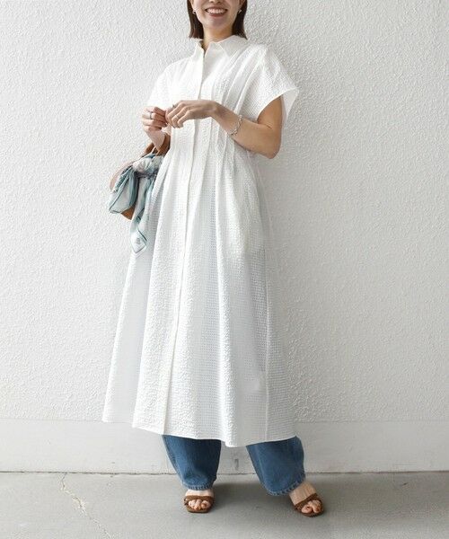 SHIPS / シップス ロング・マキシ丈ワンピース | 《予約》SHIPS any:〈手洗い可能〉サッカー フレンチ スリーブ シャツ ワンピース | 詳細1