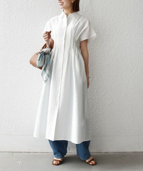 SHIPS / シップス ロング・マキシ丈ワンピース | 《予約》SHIPS any:〈手洗い可能〉サッカー ウエストシェイプ シャツ ワンピース | 詳細7