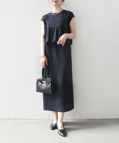 SHIPS / シップス ロング・マキシ丈ワンピース | 《予約》SHIPS any:〈洗濯機可能〉リネン ライク ビスチェ × Iライン ワンピース セット（ブラック）