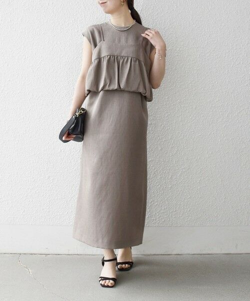 SHIPS / シップス ロング・マキシ丈ワンピース | 《予約》SHIPS any:〈洗濯機可能〉リネン ライク ビスチェ × Iライン ワンピース セット（ベージュ）