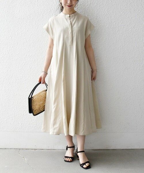 SHIPS / シップス ロング・マキシ丈ワンピース | 《予約》SHIPS any:〈洗濯機可能〉ツイル バンドカラー シャツ ワンピース（ベージュ）