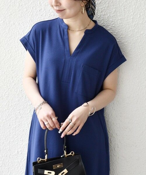 SHIPS / シップス ロング・マキシ丈ワンピース | 《予約》SHIPS any:〈接触冷感/汗染み防止加工/洗濯機可能〉スキッパー Aライン ワンピース（ブルー）