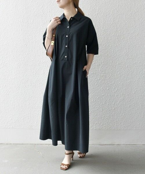 SHIPS / シップス ロング・マキシ丈ワンピース | 《予約》SHIPS any:〈洗濯機可能〉タイプライター ボリューム シャツ ワンピース 2（ブラック）