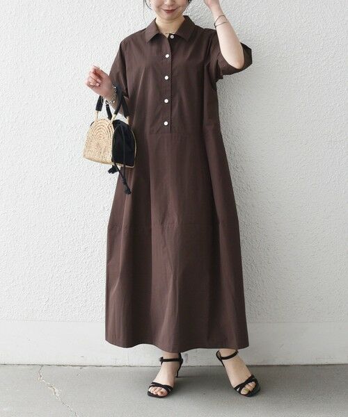 SHIPS / シップス ロング・マキシ丈ワンピース | 《予約》SHIPS any:〈洗濯機可能〉タイプライター ボリューム シャツ ワンピース 2（ブラウン系）