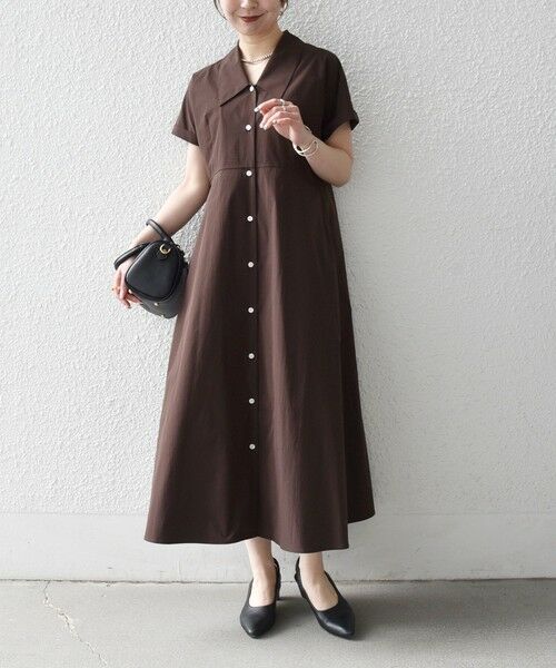 SHIPS / シップス ロング・マキシ丈ワンピース | 《予約》SHIPS any:〈洗濯機可能〉フラットカラー Vネック フレア ワンピース 2 | 詳細1