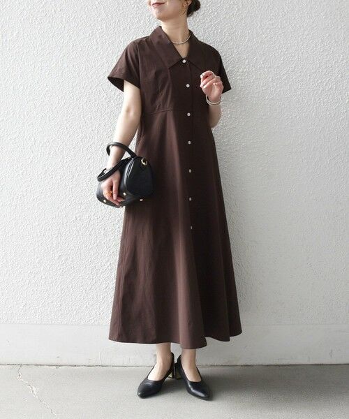 SHIPS / シップス ロング・マキシ丈ワンピース | 《予約》SHIPS any:〈洗濯機可能〉フラットカラー Vネック フレア ワンピース 2 | 詳細4