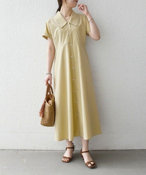 SHIPS / シップス ロング・マキシ丈ワンピース | 《予約》SHIPS any:〈洗濯機可能〉フラットカラー Vネック フレア ワンピース 2 | 詳細14