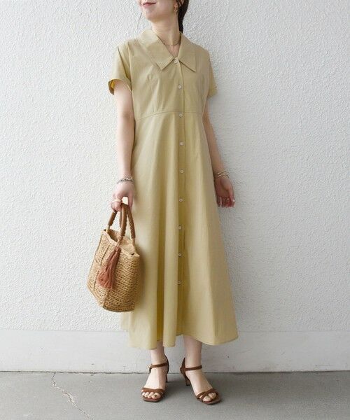 SHIPS / シップス ロング・マキシ丈ワンピース | 《予約》SHIPS any:〈洗濯機可能〉フラットカラー Vネック フレア ワンピース 2 | 詳細10