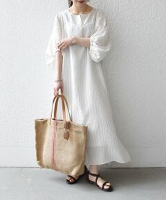 SHIPS / シップス ロング・マキシ丈ワンピース | 《予約》SHIPS any:〈洗濯機可能〉リネン ミックス ボリューム スリーブ ワンピース