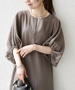 SHIPS / シップス ロング・マキシ丈ワンピース | 《予約》SHIPS any:〈洗濯機可能〉リネン ミックス ボリューム スリーブ ワンピース