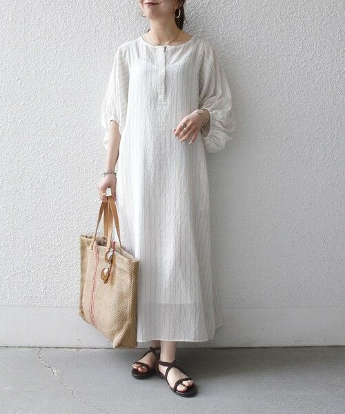 SHIPS / シップス ロング・マキシ丈ワンピース | 《予約》SHIPS any:〈洗濯機可能〉リネン ミックス ボリューム スリーブ ワンピース | 詳細1