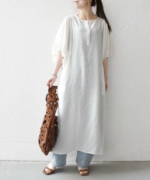 SHIPS / シップス ロング・マキシ丈ワンピース | SHIPS any:〈洗濯機可能〉リネン ミックス ボリュームスリーブ ストライプ ワンピース | 詳細10