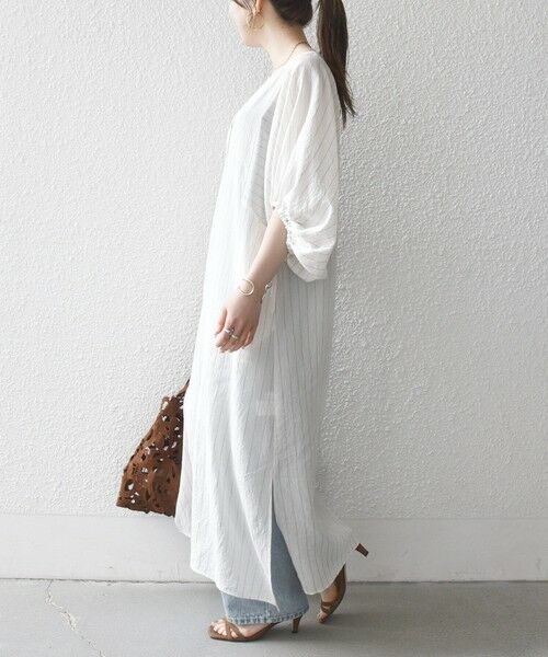 SHIPS / シップス ロング・マキシ丈ワンピース | SHIPS any:〈洗濯機可能〉リネン ミックス ボリュームスリーブ ストライプ ワンピース | 詳細11