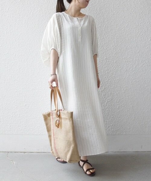 SHIPS / シップス ロング・マキシ丈ワンピース | 《予約》SHIPS any:〈洗濯機可能〉リネン ミックス ボリューム スリーブ ワンピース | 詳細3