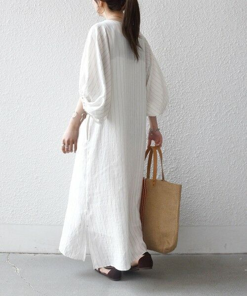 SHIPS / シップス ロング・マキシ丈ワンピース | 《予約》SHIPS any:〈洗濯機可能〉リネン ミックス ボリューム スリーブ ワンピース | 詳細5