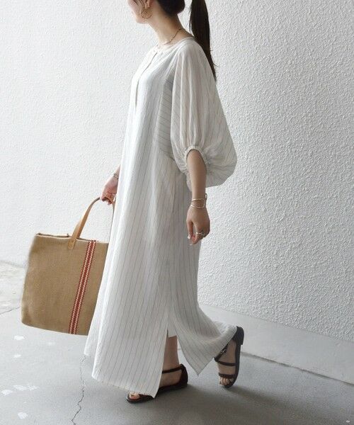 SHIPS / シップス ロング・マキシ丈ワンピース | 《予約》SHIPS any:〈洗濯機可能〉リネン ミックス ボリューム スリーブ ワンピース | 詳細7