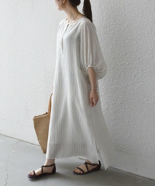 SHIPS / シップス ロング・マキシ丈ワンピース | 《予約》SHIPS any:〈洗濯機可能〉リネン ミックス ボリューム スリーブ ワンピース | 詳細8