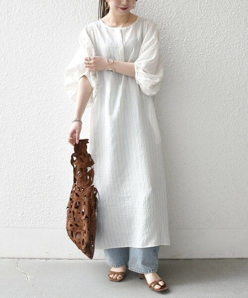 SHIPS / シップス ロング・マキシ丈ワンピース | SHIPS any:〈洗濯機可能〉リネン ミックス ボリュームスリーブ ストライプ ワンピース | 詳細9