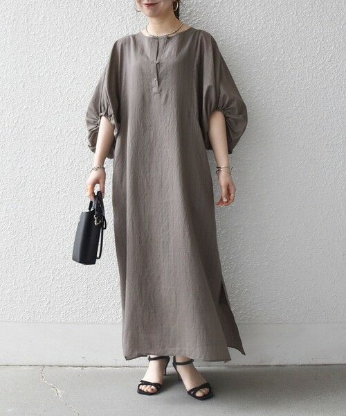 SHIPS / シップス ロング・マキシ丈ワンピース | 《予約》SHIPS any:〈洗濯機可能〉リネン ミックス ボリューム スリーブ ワンピース | 詳細9